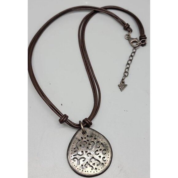 Silpada Sterling Carved Abalone Teardrop Pendant Necklace Brown Leather Cord 17" - Picture 11 of 12